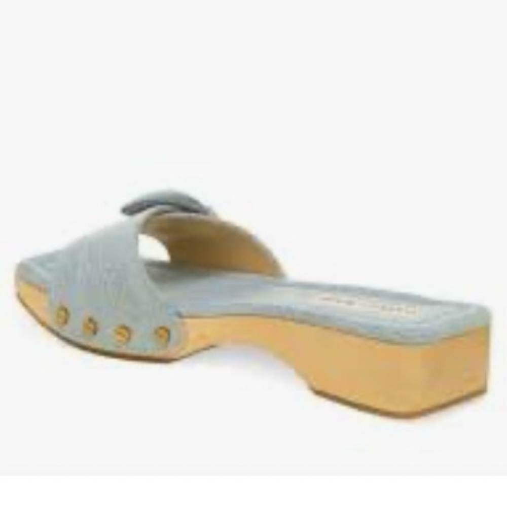 Veronica Beard Denim Mules with Wooden Heel Clog Slide Sandals Size 7 NWOT. - Picture 2 of 10
